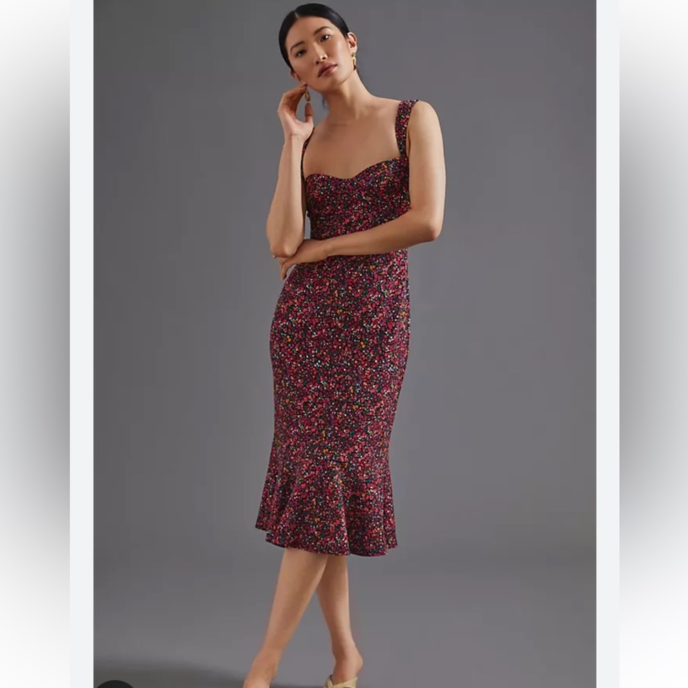 Size Large. Anthropologie Hutch Sweetheart midi dress. Fits like an XL